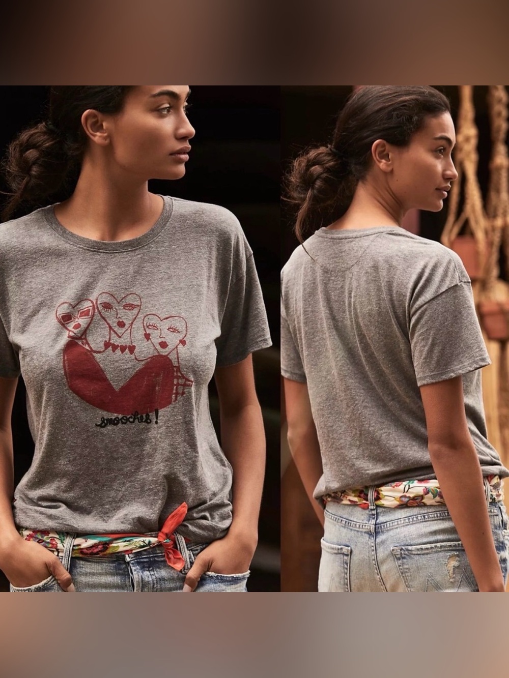 Anthropologie Gray Smooches Graphic Tee